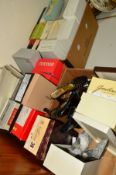 THREE BOXES OF MAINLY VINTAGE SHOES, (mostly boxed), to include a pair of white Pierre Cardin heeled