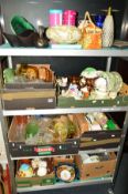 SEVEN BOXES AND LOOSE CERAMICS, GLASS, ETC, to include Pocket Dragons, night lights, storages