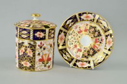 A ROYAL CROWN DERBY IMARI PRESERVE POT AND STAND '2451' pattern, approximate height 14cm