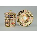 A ROYAL CROWN DERBY IMARI PRESERVE POT AND STAND '2451' pattern, approximate height 14cm