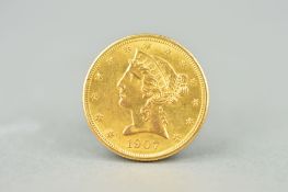 A GOLD FIVE DOLLAR COIN, U.S.A. 1907