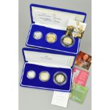 A SILVER PIEDFORT PROOF THREE COIN SET ROYAL MINT 2004, together with a 2003 silver Piedfort set,