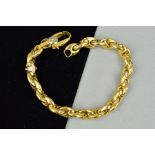 A MODERN 18CT YELLOW AND WHITE GOLD FANCY LINK BRACELET, measuring approximately 180.0mm in
