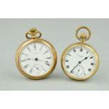 TWO GOLD PLATED POCKET WATCHES