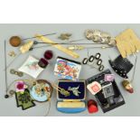 A SMALL SELECTION OF ITEMS to include a Mary Quant black hair comb, a selection of hatpins including