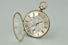 A SILVER ENGRAVED DIAL POCKET WATCH, marked Argent T13 9828