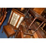 A WALNUT DEMI LUNE SINGLE DOOR CHINA CABINET, an oak magazine box and a tea trolley (3)