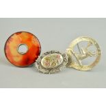THREE ITEMS OF JEWELLERY to include an oval late Victorian silver brooch with applied floral and