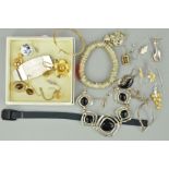 A SMALL SELECTION OF JEWELLERY to include two bracelets, pairs of earrings and single earrings, to