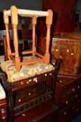 AN EDWARDIAN MAHOGANY PIANO STOOL, Edwardian Sutherland table, a walnut corner unit and a stool (4)