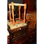 AN EDWARDIAN MAHOGANY PIANO STOOL, Edwardian Sutherland table, a walnut corner unit and a stool (4)