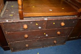 A VICTORIAN STAINED PINE CHEST OF TWO SHORT AND TWO LONG DRAWERS, approximate width 111cm x depth