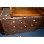 A VICTORIAN STAINED PINE CHEST OF TWO SHORT AND TWO LONG DRAWERS, approximate width 111cm x depth