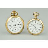 TWO GOLD PLATED POCKET WATCHES