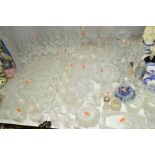 A LARGE COLLECTION OF CUT GLASS ETC, to include drinking glasses, vases and trinkets