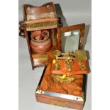 A SMALL OAK SMOKERS CABINET, with glazed door, with tobacco jar and a pipe, height 32cm, together