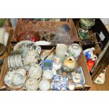 THREE BOXES AND LOOSE CERAMICS, GLASS, PICTURES, etc to include Japanese eggshell tea wares, a