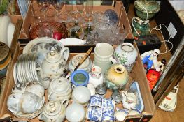 THREE BOXES AND LOOSE CERAMICS, GLASS, PICTURES, etc to include Japanese eggshell tea wares, a