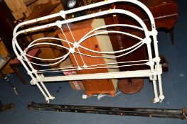 A PAINTED WHITE METAL BED FRAME with irons