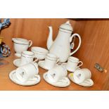 ROYAL WORCESTER 'CONTESSA SILVER' COFFEE SET, to include coffee pot, cream jug, sugar and six coffee