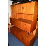 A LOW G PLAN TEAK FOUR DOOR SIDEBOARD, with 182cm x depth 46cm x height 54cm together with a g