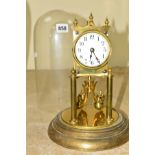 A GLASS DOMED ANNIVERSARY CLOCK MONOGRAMMED CBE? to the movement, no key, approximate height 27cm