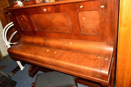 A 20TH CENTURY WALNUT STEINMAYER UPRIGHT PIANO, the inner lid brass inlaid stamped with the maker,