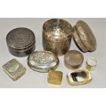 A SELECTION OF PILL BOXES , etc to include a rectangular box made of horn with a hinged lid, a