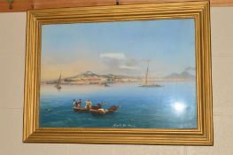 EMMANUEL MEURIS (ITALIAN 1894-1969), 'Napoli da Mare', fishermen in the bay of Naples, with the