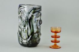 A WHITEFRIARS KNOBBLY VASE, streaky green colourway, pattern No9611, approximate height 26cm