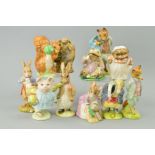 TEN ROYAL ALBERT BEATRIX POTTER FIGURES, 'Hunca Munca Sweeping', 'Jeremy Fisher', 'Mr Alderman