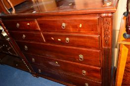A LARGE REPRODUCTION MAHOGANY CHEST OF SEVEN VARIOUS DRAWERS, Ethan Allen stamped to inner drawer,