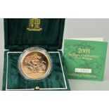 A GOLD FIVE POUNDS B.U. COIN 2001, in box of issue by the Royal Mint with certificate of