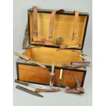 A LARGE WOODEN CHEST CONTAINING A NUMBER OF MILITARY AND OUTDOOR KNIVES, etc, including a German