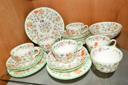 MINTON 'HADDON HALL' TEAWARES, to include a 20.5cm plate, six cups, six saucers and six side