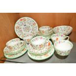 MINTON 'HADDON HALL' TEAWARES, to include a 20.5cm plate, six cups, six saucers and six side