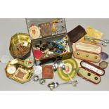 A SELECTION OF SMALL ITEMS, to include two cased sets of domed dress studs (one stud missing to