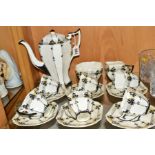 A SHELLEY 'TREES AND SUNSET' COFFEE SET, Queen Anne shape and pattern No.11479, comprising coffee