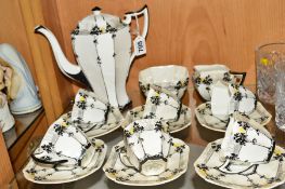 A SHELLEY 'TREES AND SUNSET' COFFEE SET, Queen Anne shape and pattern No.11479, comprising coffee