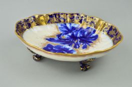 DOULTON BURSLEM FOUR FOOTED BOWL, decorated with Blue Iris, length approximately 27cm