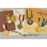A WWI 1914-15 STAR TRIO OF MEDALS, together with an ID bracelet, locket and paperwork all relating