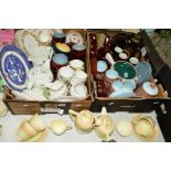 TWO BOXES AND LOOSE CERAMICS, to include a Wedgwood Art Deco teaset, assorted Denby tea/