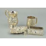 A VICTORIAN SILVER CHRISTENING MUG OF BALUSTER FORM, foliate embossed decoration, maker Colen