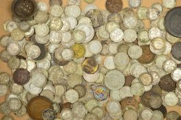 A SHOEBOX CONTAINING MAINLY SMALL SILVER COINS, some Maundy, approximately 500 grams
