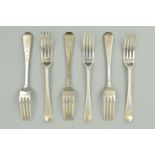 A SET OF SIX VICTORIAN BEAD PATTERN DESSERT FORKS, engraved crest, makers John Aldwinckle & Thomas