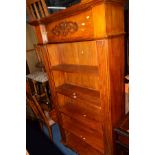 A REPRODUCTION CHERRYWOOD OPEN BOOKCASE, approximate height 200cm
