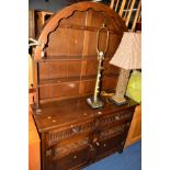 AN OAK DUTCH DRESSER with two drawers, width 123cm x depth 43cm x height 189cm