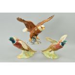 THREE BESWICK BIRDS, 'Bald Eagle' No.1018 and two Pheasants on base, flying upwards, No.849 (3)