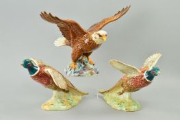 THREE BESWICK BIRDS, 'Bald Eagle' No.1018 and two Pheasants on base, flying upwards, No.849 (3)