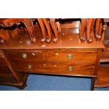 AN EDWARDIAN MAHOGANY AND INLAID DRESSING CHEST with three various drawers and an oval mirror